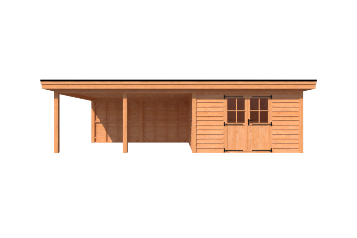 Tuinhuis met veranda plat dak 400 x 350 + 500cm