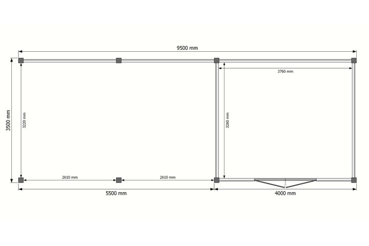 Tuinhuis met veranda plat dak 400 x 350 + 550cm Tuinhuis met veranda plat dak 400 x 350 + 550cm