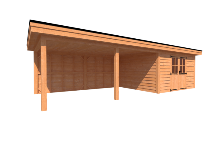 Tuinhuis met veranda plat dak 400 x 350 + 550cm Tuinhuis met veranda plat dak 400 x 350 + 550cm