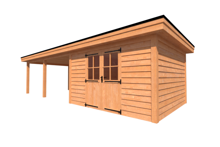 Tuinhuis met veranda plat dak 400 x 350 + 550cm Tuinhuis met veranda plat dak 400 x 350 + 550cm