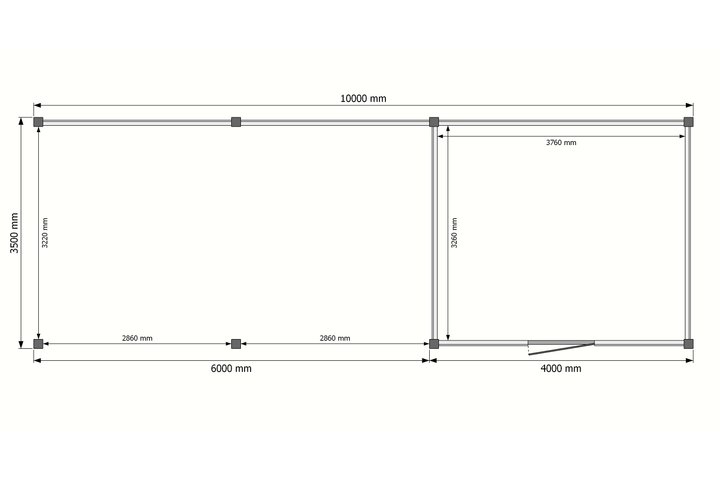 Tuinhuis met veranda plat dak 400 x 350 + 600cm Tuinhuis met veranda plat dak 400 x 350 + 600cm