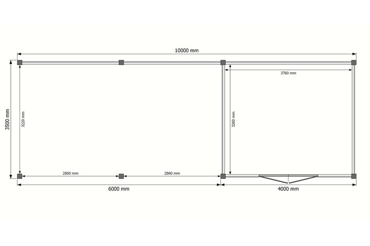 Tuinhuis met veranda plat dak 400 x 350 + 600cm Tuinhuis met veranda plat dak 400 x 350 + 600cm