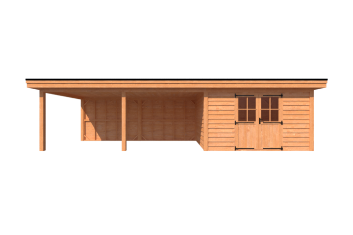 Tuinhuis met veranda plat dak 400 x 350 + 600cm Tuinhuis met veranda plat dak 400 x 350 + 600cm