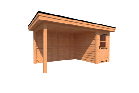 Tuinhuis met veranda plat dak 150 x 400 + 350cm Tuinhuis met veranda plat dak 150 x 400 + 350cm