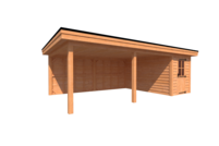 Tuinhuis met veranda plat dak 150 x 400 + 550cm Tuinhuis met veranda plat dak 150 x 400 + 550cm