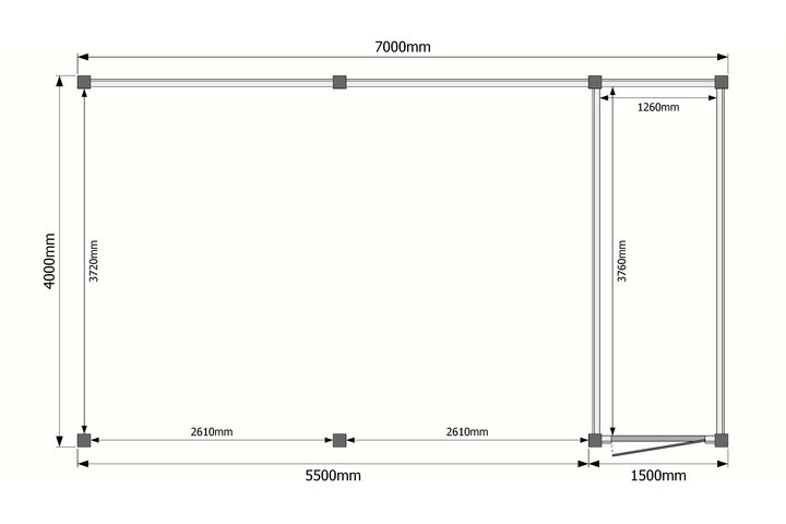 Tuinhuis met veranda plat dak 150 x 400 + 550cm Tuinhuis met veranda plat dak 150 x 400 + 550cm