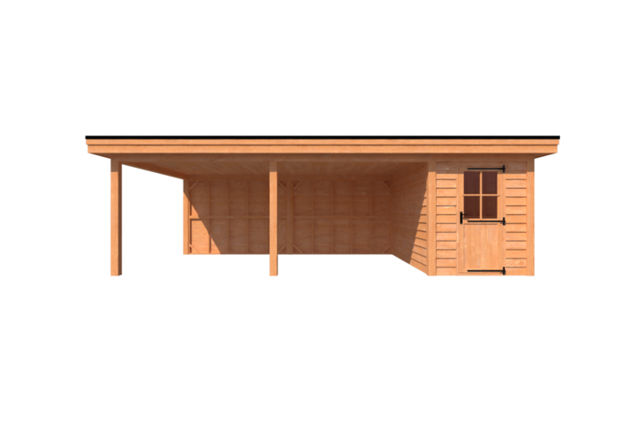 Tuinhuis met veranda plat dak 150 x 400 + 600cm