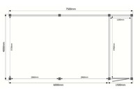 Tuinhuis met veranda plat dak 150 x 400 + 600cm