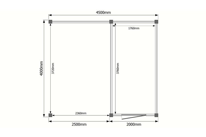 Tuinhuis met veranda plat dak 200 x 400 + 250cm Tuinhuis met veranda plat dak 200 x 400 + 250cm