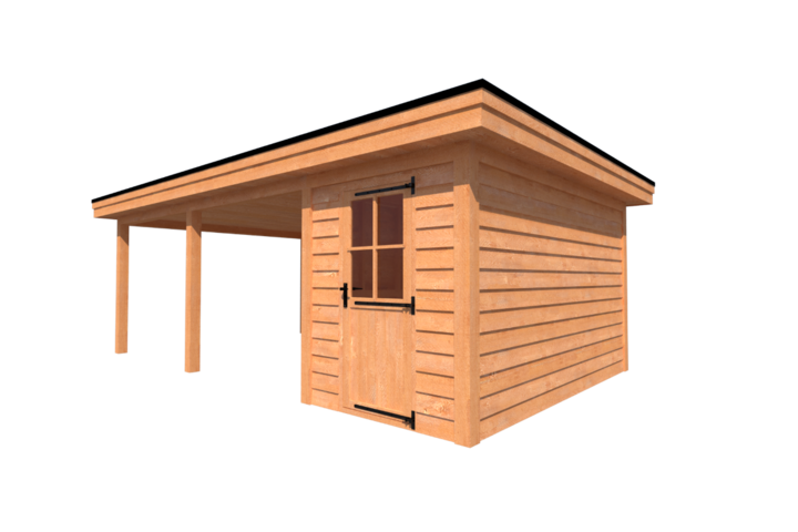 Tuinhuis met veranda plat dak 200 x 400 + 500cm