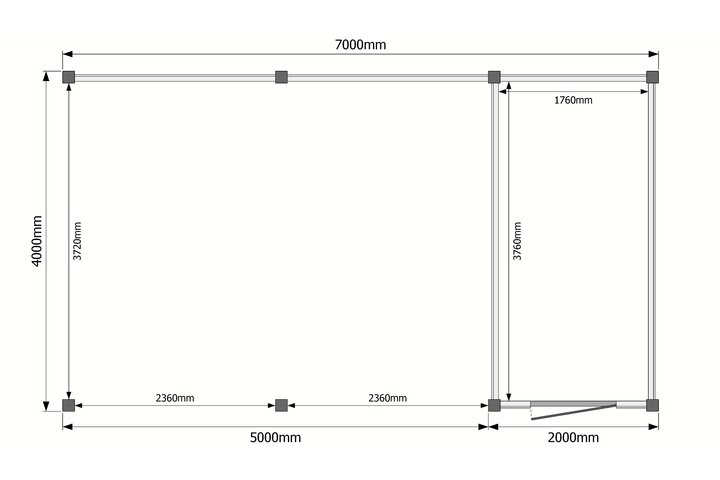 Tuinhuis met veranda plat dak 200 x 400 + 500cm