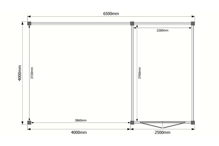 Tuinhuis met veranda plat dak 250 x 400 + 400cm Tuinhuis met veranda plat dak 250 x 400 + 400cm