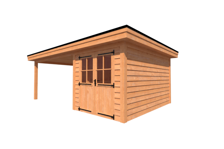 Tuinhuis met veranda plat dak 250 x 400 + 400cm Tuinhuis met veranda plat dak 250 x 400 + 400cm