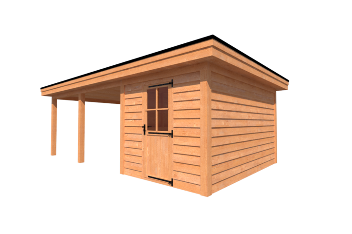 Tuinhuis met veranda plat dak 250 x 400 + 450cm