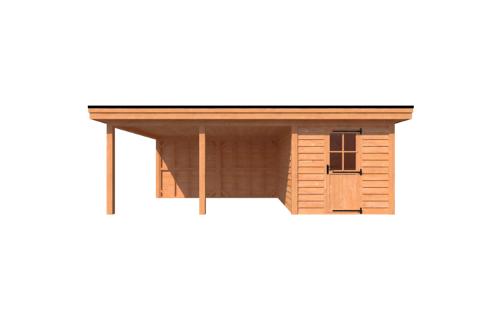 Tuinhuis met veranda plat dak 250 x 400 + 450cm