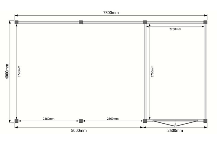 Tuinhuis met veranda plat dak 250 x 400 + 500cm Tuinhuis met veranda plat dak 250 x 400 + 500cm