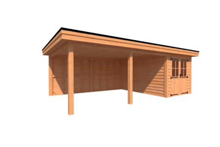 Tuinhuis met veranda plat dak 250 x 400 + 500cm Tuinhuis met veranda plat dak 250 x 400 + 500cm