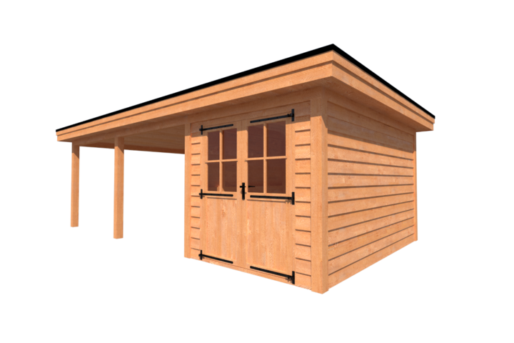 Tuinhuis met veranda plat dak 250 x 400 + 500cm Tuinhuis met veranda plat dak 250 x 400 + 500cm