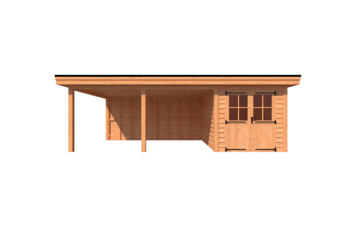 Tuinhuis met veranda plat dak 250 x 400 + 500cm Tuinhuis met veranda plat dak 250 x 400 + 500cm