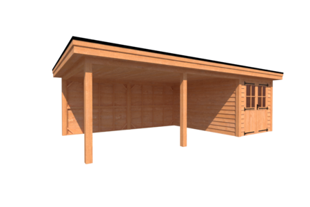 Tuinhuis met veranda plat dak 250 x 400 + 550cm Tuinhuis met veranda plat dak 250 x 400 + 550cm