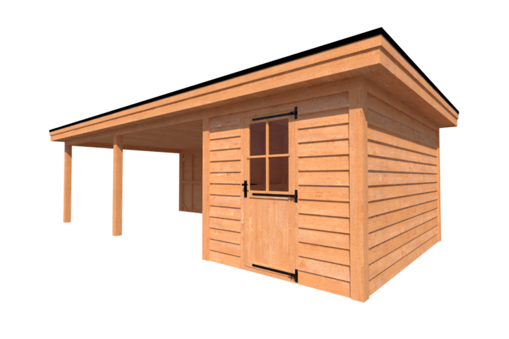 Tuinhuis met veranda plat dak 250 x 400 + 600cm