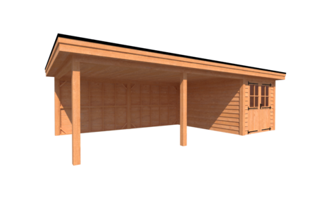 Tuinhuis met veranda plat dak 250 x 400 + 600cm Tuinhuis met veranda plat dak 250 x 400 + 600cm