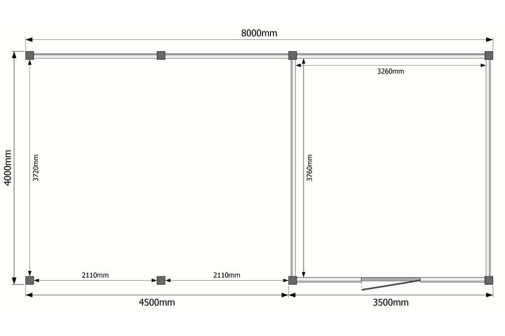 Tuinhuis met veranda plat dak 350 x 400 + 450cm Tuinhuis met veranda plat dak 350 x 400 + 450cm