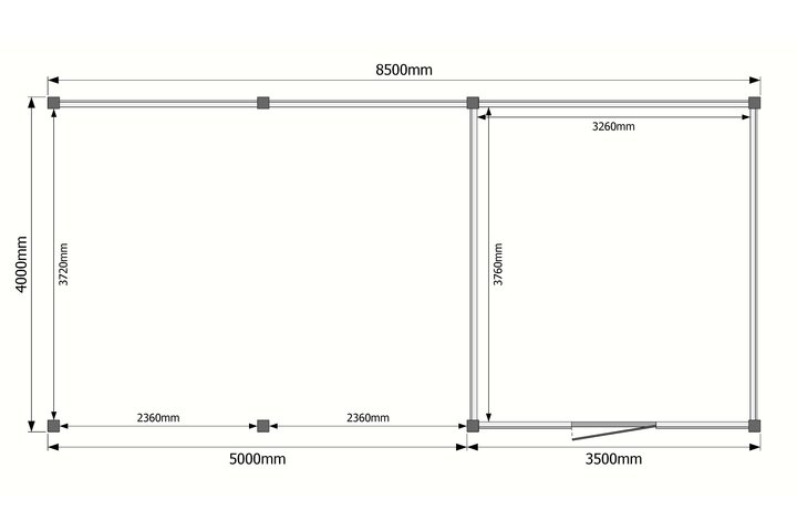 Tuinhuis met veranda plat dak 350 x 400 + 500cm