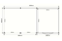 Tuinhuis met veranda plat dak 350 x 400 + 500cm