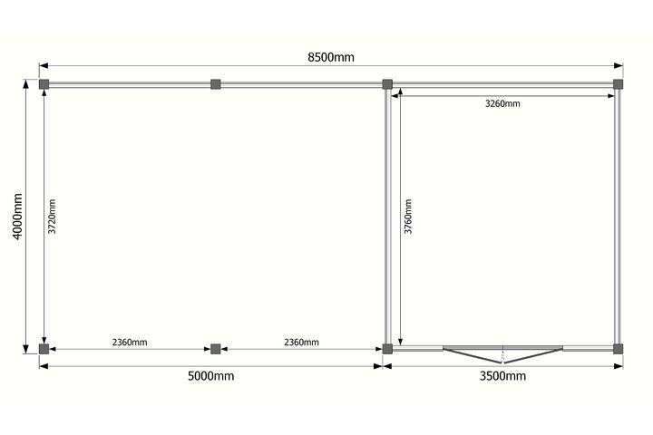 Tuinhuis met veranda plat dak 350 x 400 + 500cm