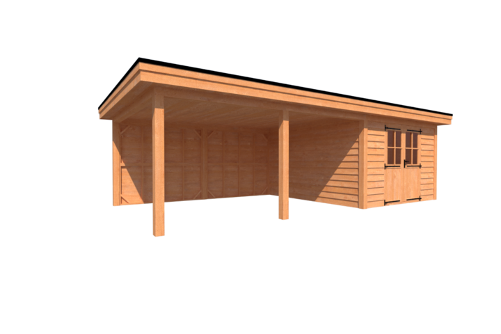 Tuinhuis met veranda plat dak 350 x 400 + 500cm