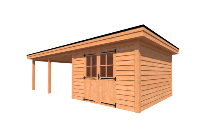 Tuinhuis met veranda plat dak 350 x 400 + 500cm