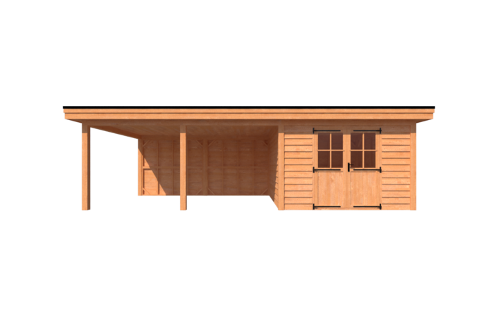 Tuinhuis met veranda plat dak 350 x 400 + 500cm