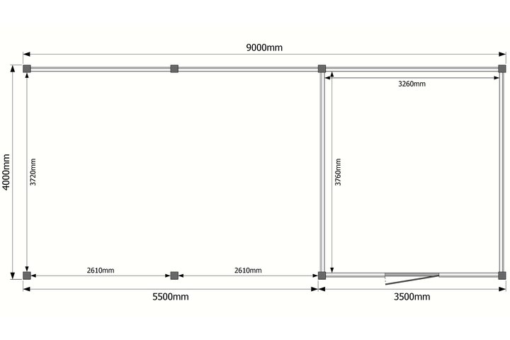 Tuinhuis met veranda plat dak 350 x 400 + 550cm Tuinhuis met veranda plat dak 350 x 400 + 550cm