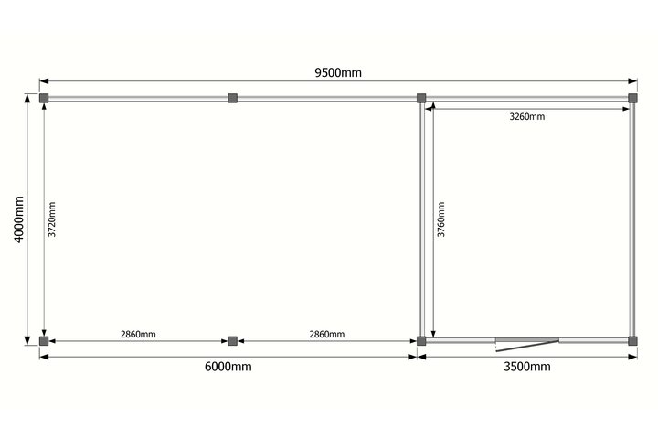 Tuinhuis met veranda plat dak 350 x 400 + 600cm