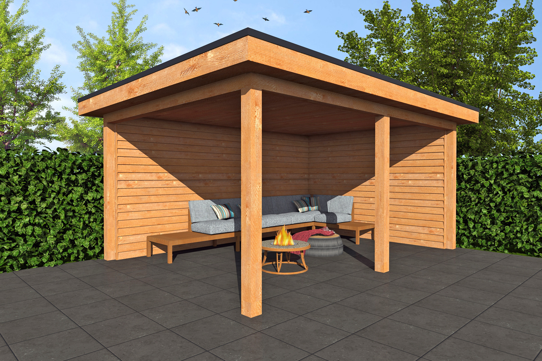 Houten veranda plat dak 250 x 400 cm | Gratis thuisbezorgd NL
