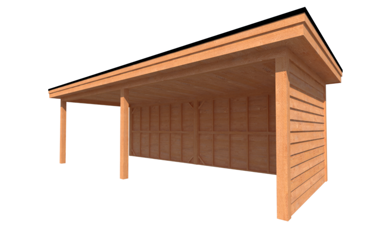 Houten veranda plat dak 750 x 300cm