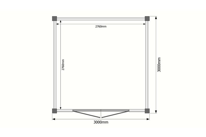 Tuinhuis plat dak 300 x 300cm