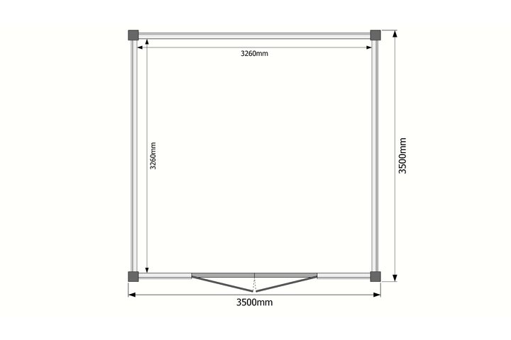 Tuinhuis plat dak 350 x 350cm
