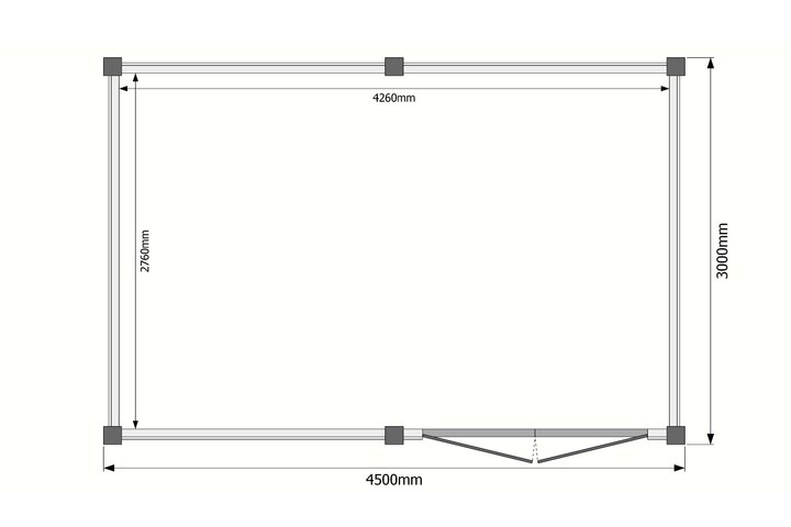 Tuinhuis plat dak 450 x 300cm