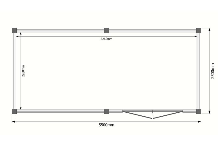 Tuinhuis plat dak 550 x 250cm