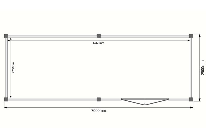 Tuinhuis plat dak 700 x 250cm