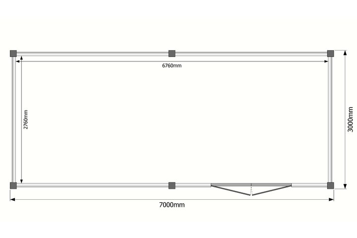 Tuinhuis plat dak 700 x 300cm