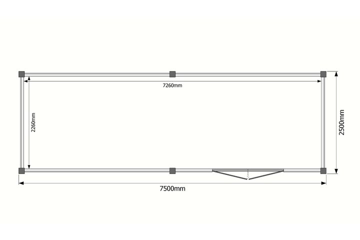 Tuinhuis plat dak 750 x 250cm Tuinhuis plat dak 750 x 250cm
