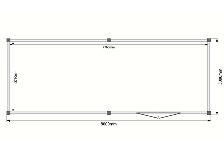 Tuinhuis plat dak 800 x 300cm