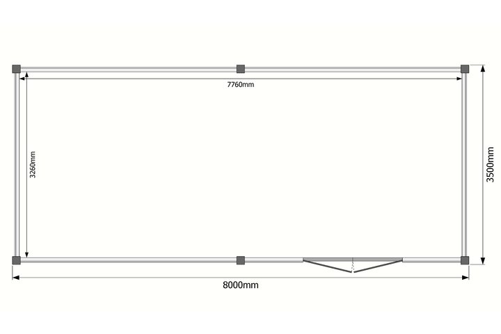 Tuinhuis plat dak 800 x 350cm Tuinhuis plat dak 800 x 350cm