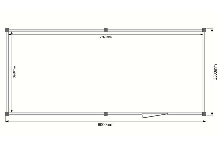 Tuinhuis plat dak 800 x 350cm