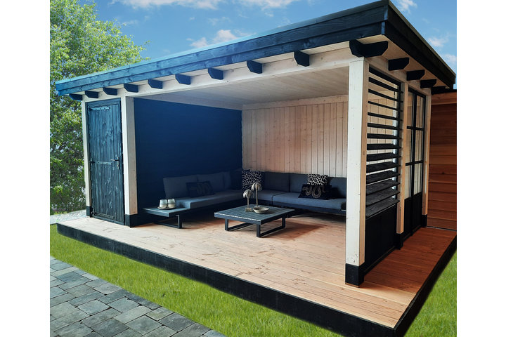 Tuinhuis met veranda plat dak 150 x 300 + 400cm Tuinhuis met veranda plat dak 150 x 300 + 400cm