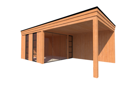 Buitenkamer met veranda plat dak 350 x 350 + 350cm Buitenkamer met veranda plat dak 350 x 350 + 350cm