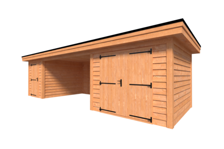 Tuinhuis duo met veranda plat dak 300 x 300 + 400 + 200 x 300cm Tuinhuis duo met veranda plat dak 300 x 300 + 400 + 200 x 300cm